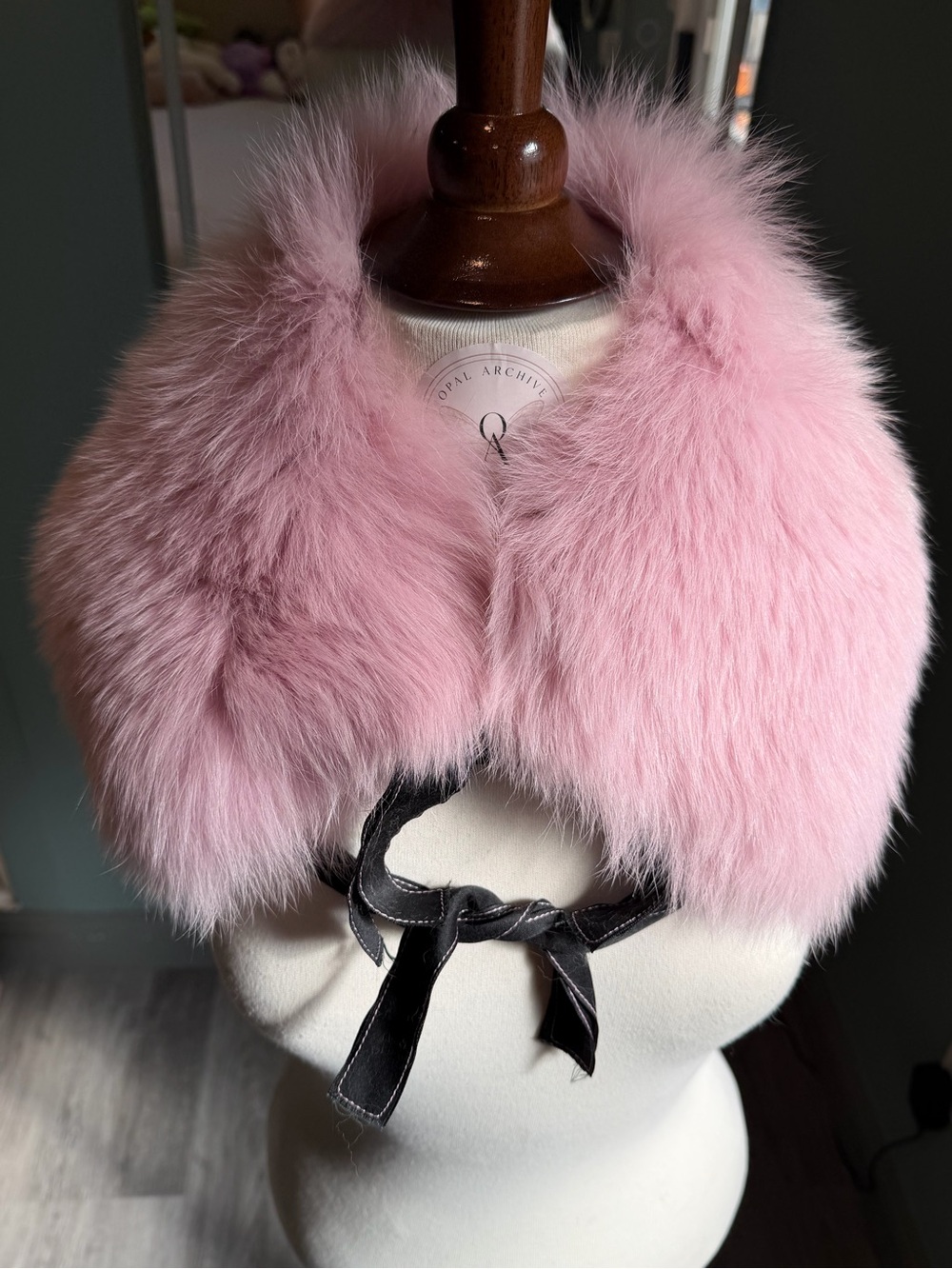 Dusty Blush Pink Genuine Fox Fur Collar Scarf Wrap